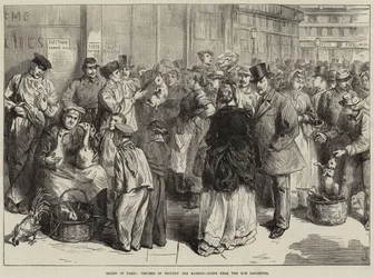 Relieff av Paris, selgere av fjærkre og kaniner, scene nær Rue Lafayette